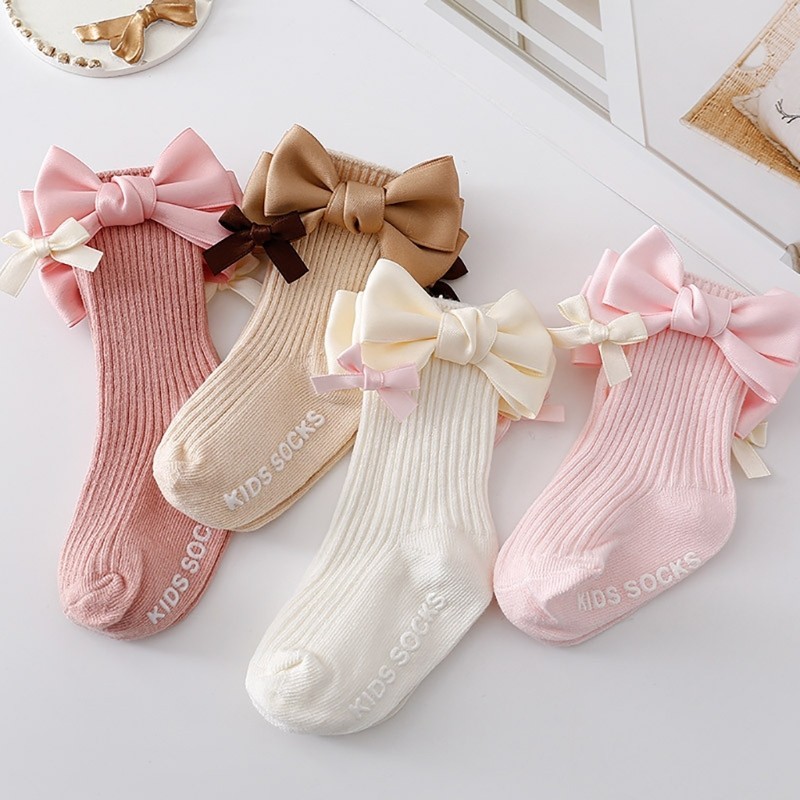 Infant Girl KneeHigh Socks Kids Ribbon Bowknot Socks Fashion Breathable Socks