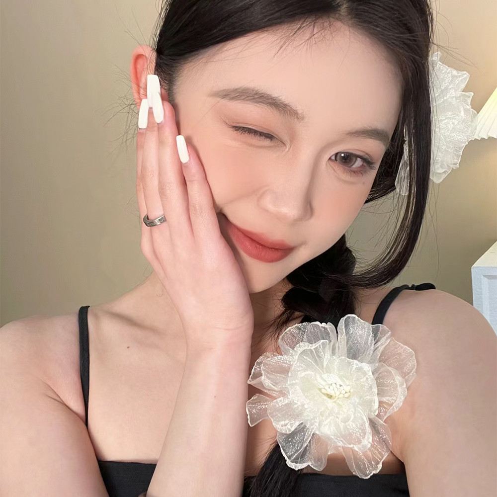 Kẹp Tóc Hoa Lưới - Kẹp Tóc Camellia Lớn Cho Bé Gái - Kẹp Đuôi Ngựa Bên Dễ Thương - Thời Trang Hàn Quốc Ngọt Ngào Thanh Lịch - Phụ Kiện Tóc Phổ Biến - Kỳ Nghỉ Bên Bờ Biển Nổ Barrettes
