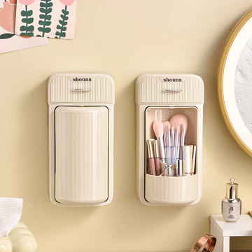 Hộp đựng cọ trang điểm không cần đục lỗ hộp đựng treo tường để bàn trang điểm phân vùng chống bụi hộp đựng son môi