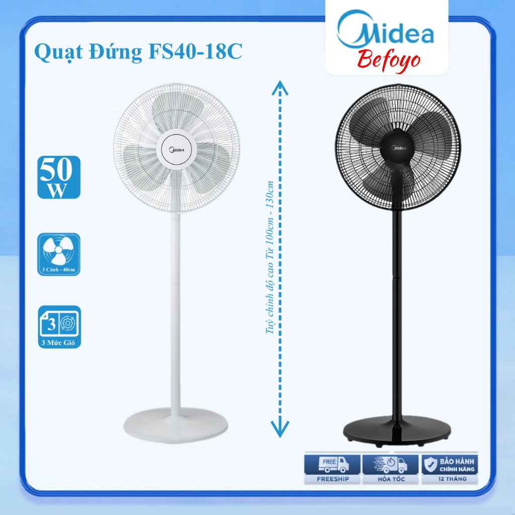 Quạt Đứng, Quạt Cây 3 Cánh Midea FS40-18CB (Quạt Điện Công Suất 50W ...