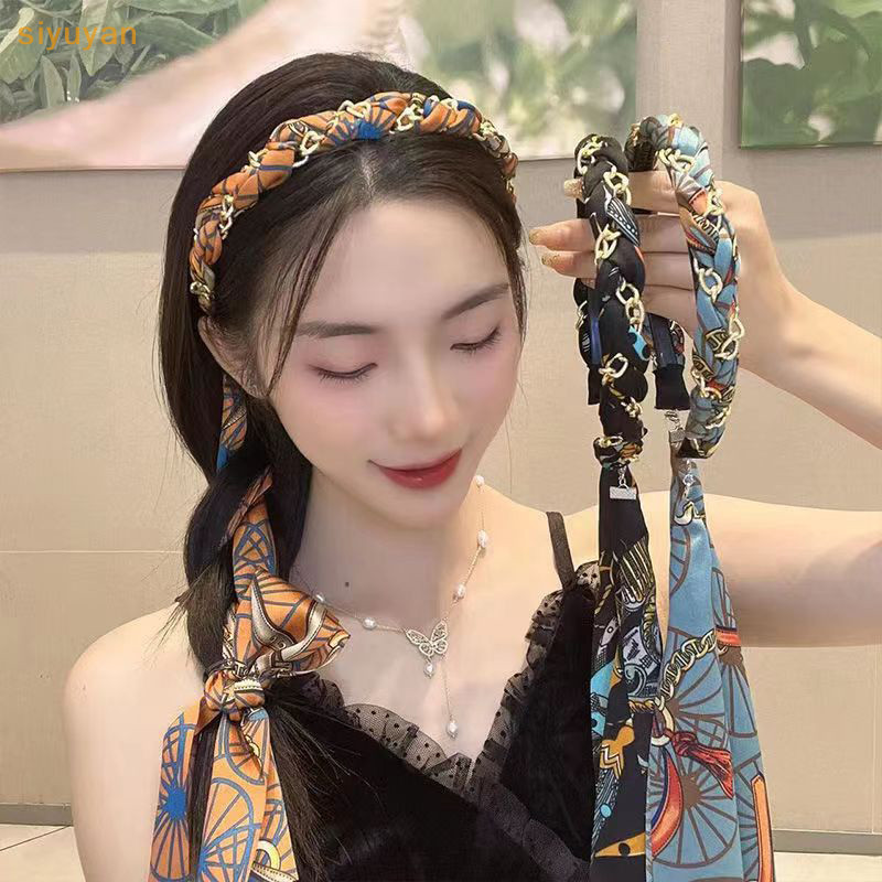 Siyuyan Ruy Băng Dài Dây Xích Tóc Vòng Thanh Lịch Đuôi Ngựa Giá Đỡ Vải Khăn Lụa Phụ Kiện Tóc Dành Cho Nữ Bé Gái Băng Đô Quấn Tóc VN