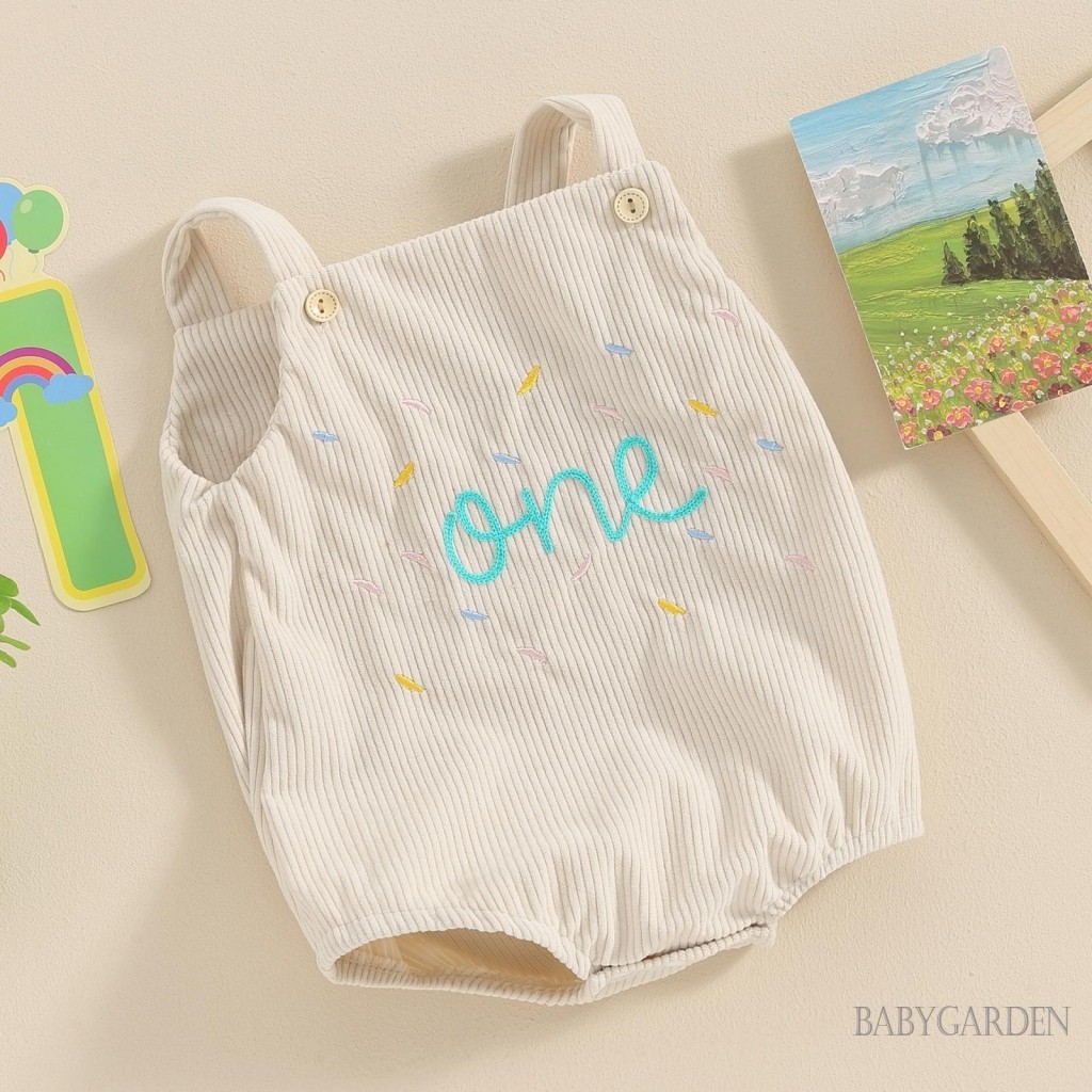 Baga-baby Bé Gái Bé Trai Sinh Nhật Đầu Tiên Áo Liền Quần Không Tay Nút Đóng Chữ Body Áo Liền Quần Thường Ngày Cho
