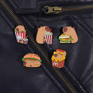 Capybara Trâm Hoạt Hình Dễ Thương Burger Sandwich Huy Hiệu Khoai Tây Chiên Thức Ăn Nhanh Tạo Kiểu Ba Lô Phụ Kiện Quà Tặng Cho Bạn Bè
