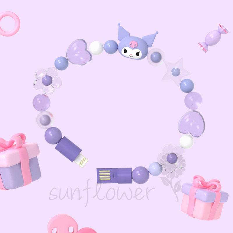 Sanrio Kuromi Cáp Dữ Liệu Vòng Tay Điện Thoại Di Động Sạc Trang Sức Di Động Nhẹ