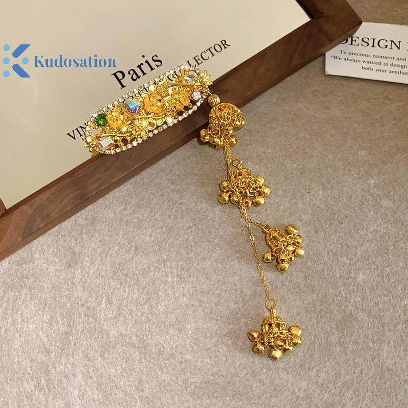 Kudosation Dây Xích Dài sel Kẹp Tóc Cho Nữ Hoa Chuông Hình Kẹp Tóc Cô Dâu Cưới Dân Tộc Tóc Trang Sức