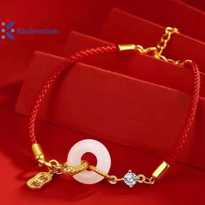 Kudosation Thời Trang May Mắn Dây Đỏ Rắn Mặt Dây Chuyền Vòng Tay Nữ Cung Hoàng Đạo Trung Quốc Rắn Năm Vòng Tay Quà Tặng Năm Mới