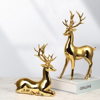 Cặp hươu decor mạ vàng và cây phất tài Bunnies trang trí nội thất cao cấp quà tân gia sang trọng quà tặng sếp