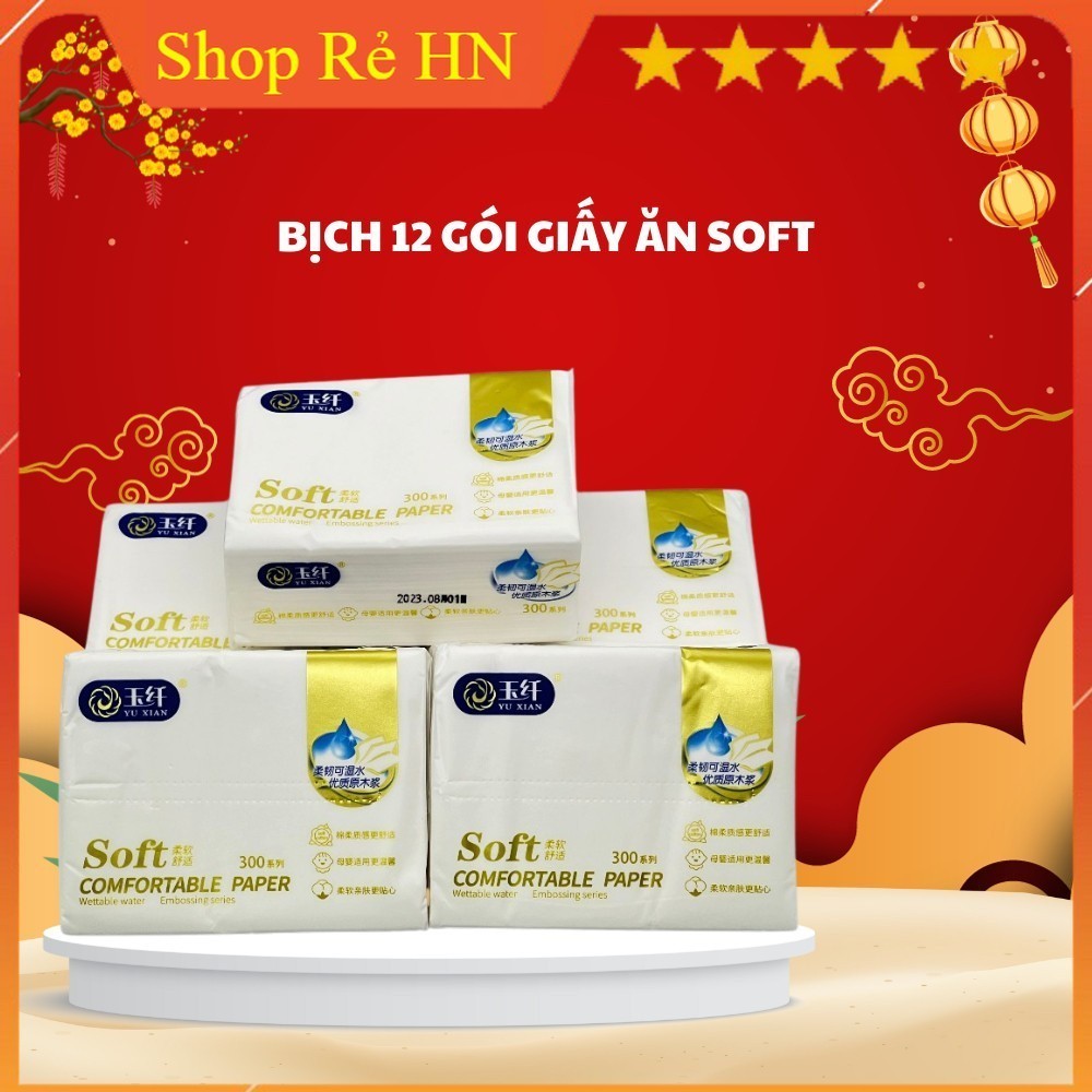 [Hàng Nội Địa] Bịch 12 Gói Giấy Rút Soft 300 Tờ Siêu Dai Không Mủn