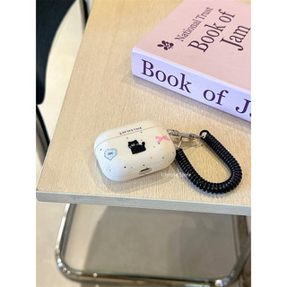 Ốp lưng AirPods Pro 1 2 3 mới Vỏ bọc tai nghe iPhone ins Mèo trắng đen dễ thương có dây đeo