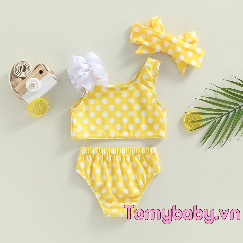 Bé Gái 2 Bộ Đồ Bơi Không Tay Chấm / Cốc In Bánh Áo Đi Biển Mùa Hè + Quần Short Bộ