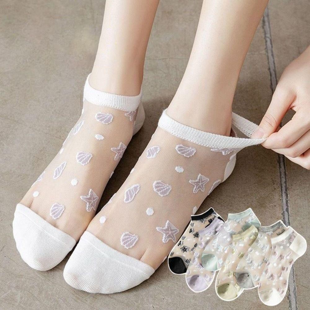 Tất Lastic YUJUNI, Tất lụa thủy tinh pha lê ren lụa, Tất ngắn trong suốt thoáng khí