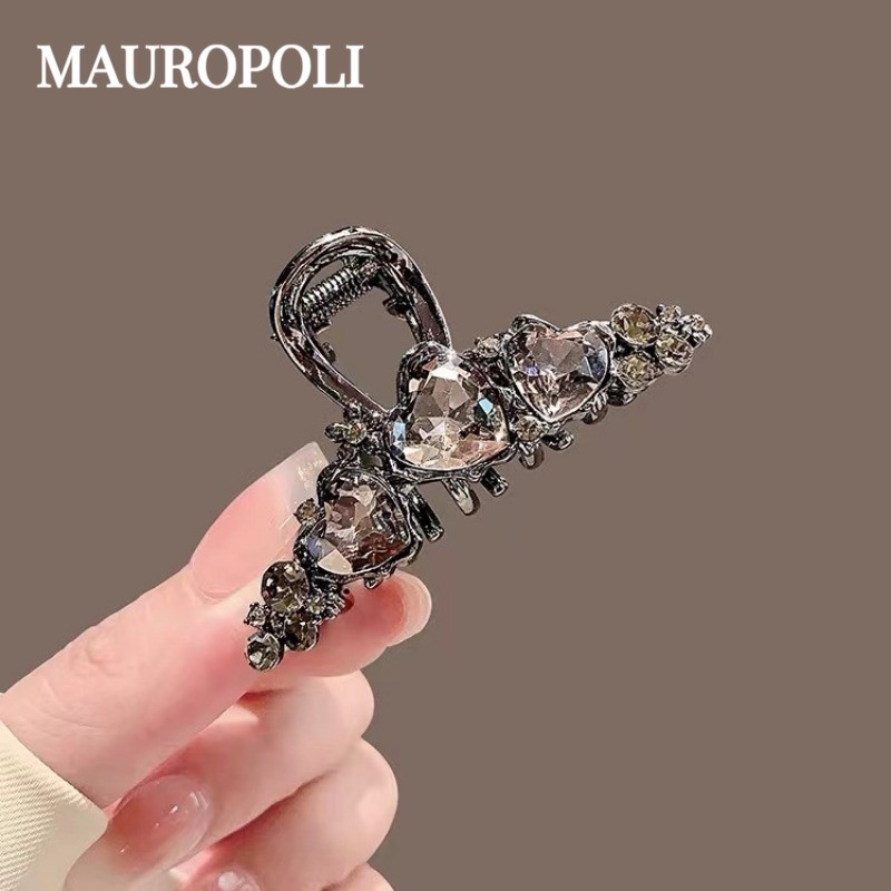 Mauropoli [Sẵn sàng] Kẹp tóc ngọc trai tình yêu bằng kim cương giả cao cấp Kẹp tóc cá mập Tính khí Kích thước nhỏ Kẹp đầu sau Kẹp tóc Mũ đội đầu Kẹp tóc