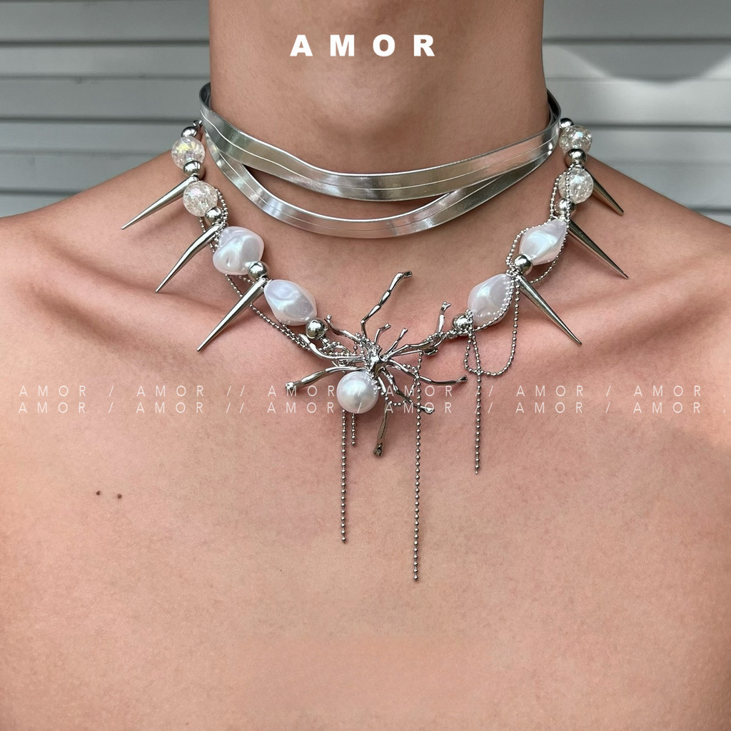 Vòng cổ nhiều lớp Choker Alien Spider Punk Y2k Tua Rua phóng đại ...