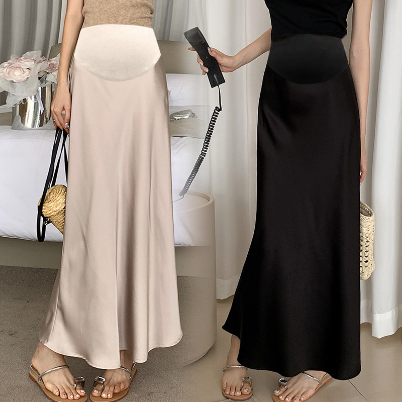 Váy Bà Bầu 2024 Phong Cách Mới Pháp Retro Satin Bánh Mì Mông Ôm Hơn Nhìn Đuôi Cá Váy Dài Bà Bầu Đáy