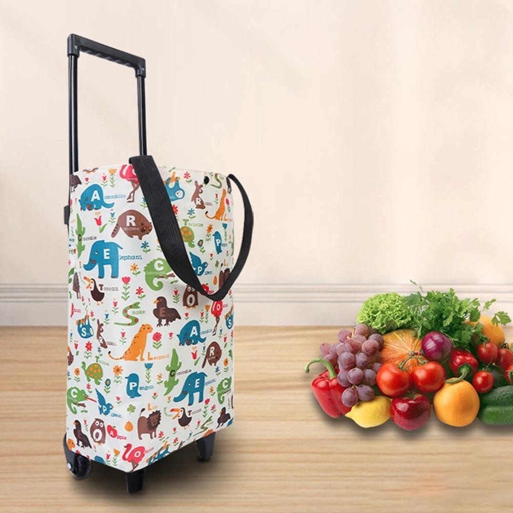 Giỏ hàng có thể gập lại HOBBYIN, Túi xe đẩy chống nước có tay cầm bằng kính thiên văn, di động có dây đeo tay Phim hoạt hình Xe mua sắm có bánh xe có thể tái sử dụng Xe đẩy leo cầu thang mua sắm du lịch