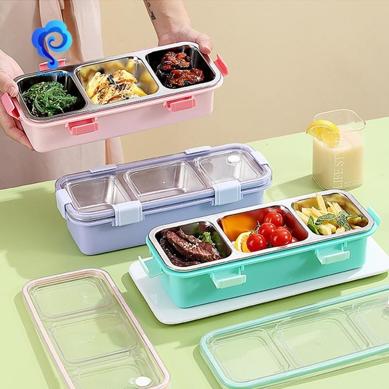 Dreamedge: Hộp cơm trưa 3 ngăn bằng thép không gỉ, hộp Bento di động chống rò rỉ cho trẻ em