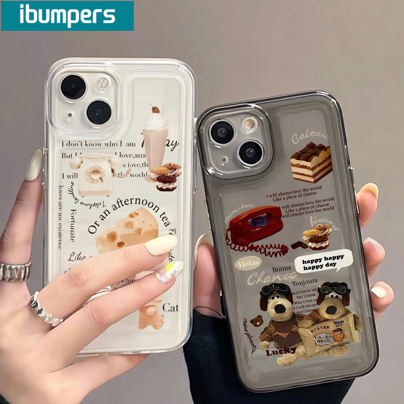 ibumpers Ốp Lưng IPhone Retro Thời Trang Búp Bê Chó Con Họa Tiết Thực Phẩm Ốp Điện Thoại Trong Suốt Dày Dặn TPU Mềm Chống Sốc Cho IPhone 16 15 14 12 13 11 Pro Max IP 7 8 Plus X XS XR
