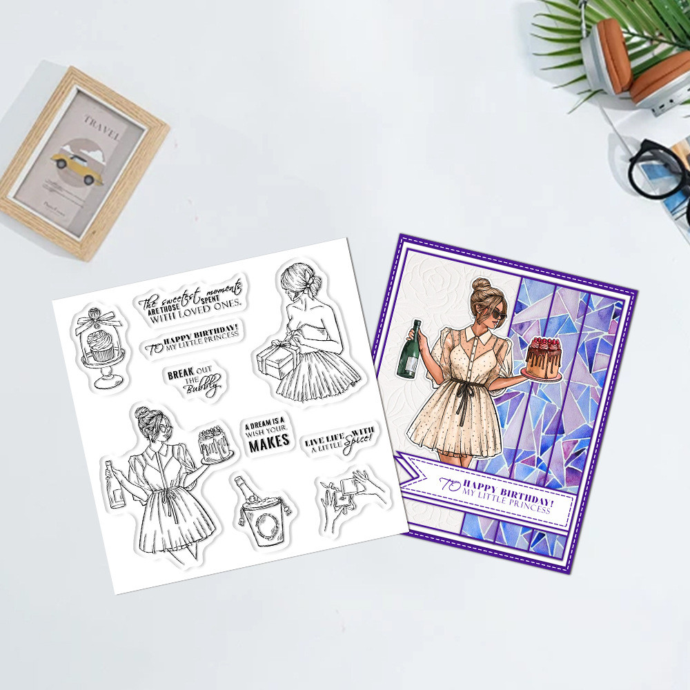 Nhân Vật Cô Gái Sinh Nhật Cảnh Thư Biểu Tượng Silicon Trong Suốt Con Dấu Sổ Lưu Niệm Sổ Tay Album Ảnh DIY Tem Trang Trí
