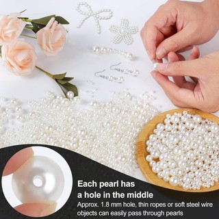 [Ves] Hạt ngọc trai giả 3-12mm / Hạt tròn rộng bằng nhựa có lỗ / Thủ công hạt màu be trắng DIY để làm phụ kiện trang sức vòng cổ thời trang