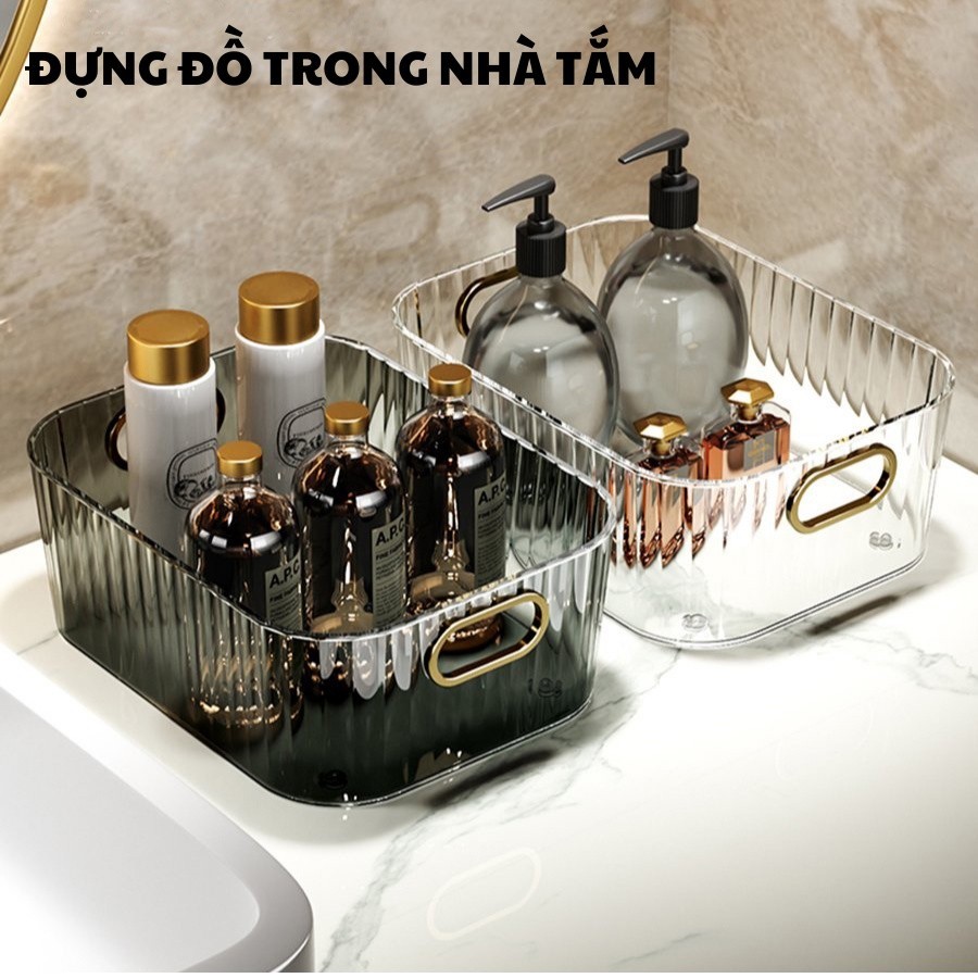 Khay Đựng Đồ TRong Suôt, Khay Mĩ Phẩm Có Quai Nhiều Màu Sang Trọng Q061
