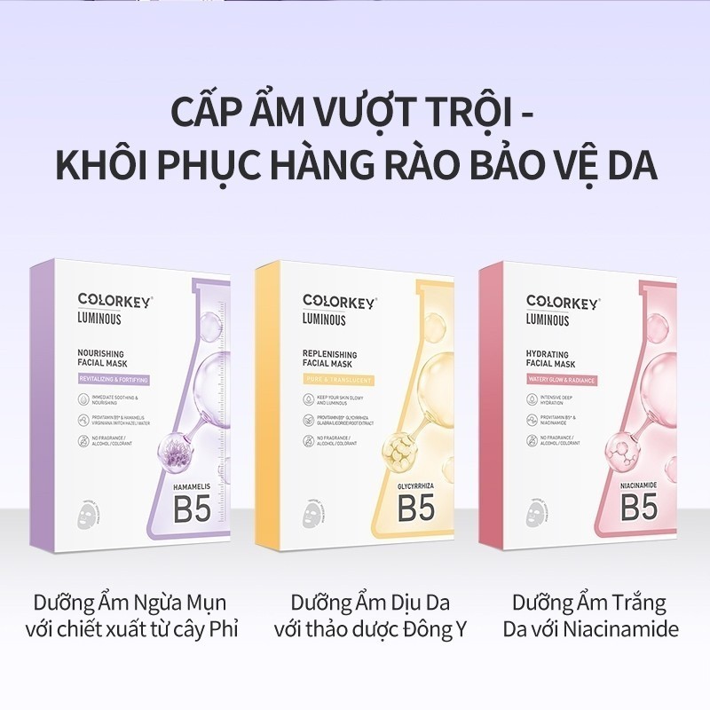 Ảnh Combo 10 Mặt Nạ Giấy COLORKEY  Cấp Ẩm Luminous Vitamin B5 Facial Mask 25mlx10 2