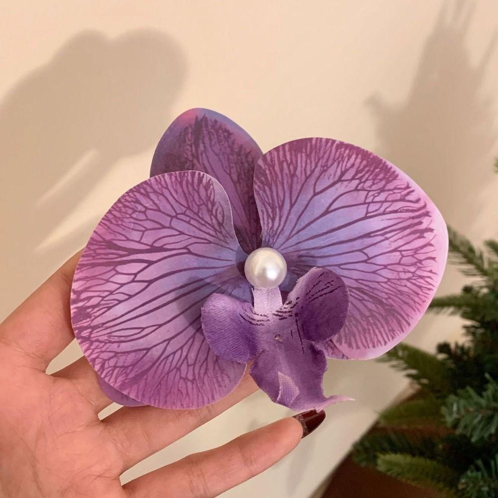 RTJIFSS Phalaenopsis Kẹp Tóc Hoa, Kẹp Mỏ Vịt Mặt Thời Trang Lụa, Kẹp Ảnh Nổ Siêu Cổ Tích Đi Biển Ngày Lễ Mũ Đội Đầu Nữ Phụ Kiện Tóc