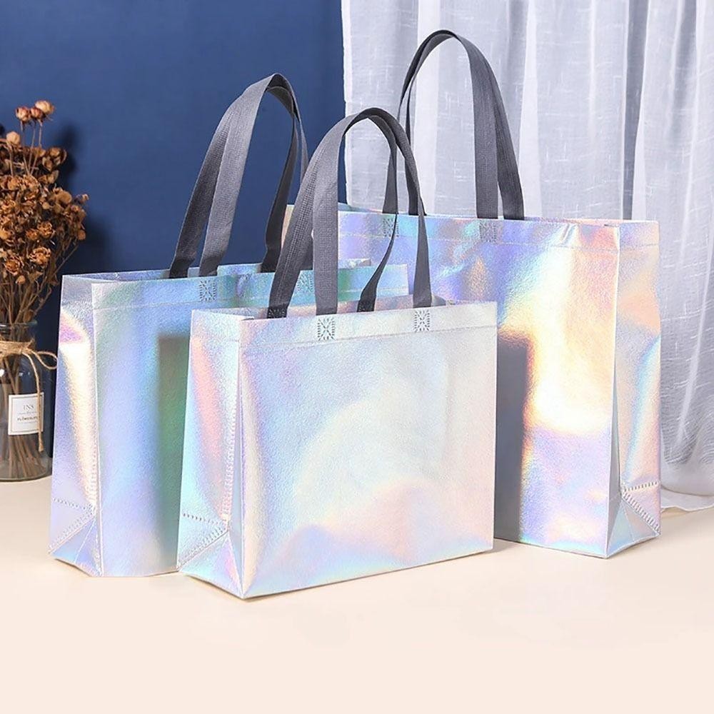 HOBBYIN 1 Tote Không Dệt Dung Tích Lớn, Túi Quà Tặng, Túi Mua Sắm, Đeo Vai Cửa Hàng Quần Áo Tái Sử Dụng, Hiệu Ứng Laser Bền Đẹp