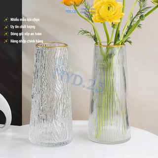 Bình hoa lọ hoa Thủy Tinh Myd.23 cổ Viền Vàng Trang Trí Phòng Khách Cắm hoa Tươi sang trọng đơn giản