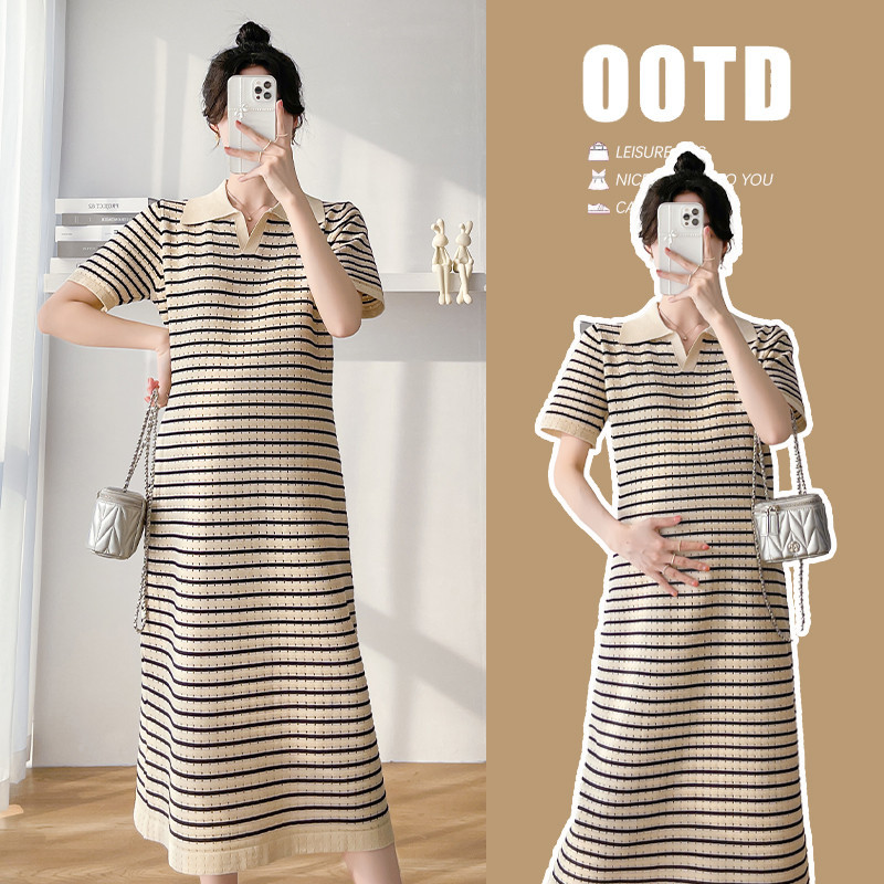 Trang phục bà bầu mùa hè tay ngắn thoáng khí thoải mái dệt kim