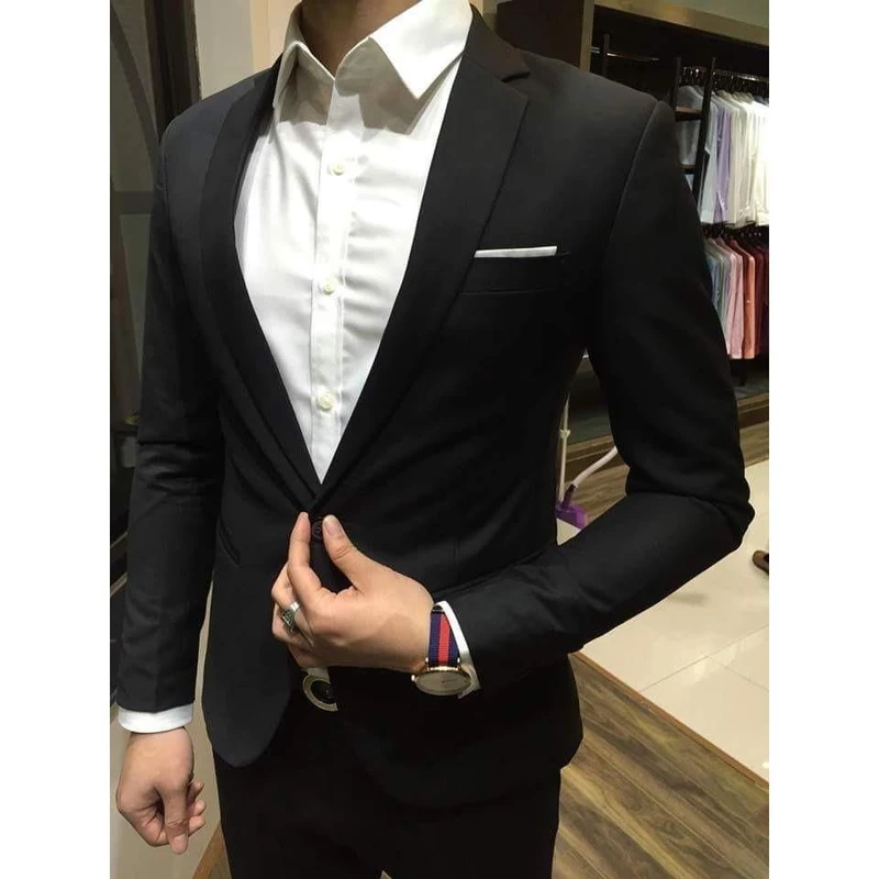 Áo vest nam 1 nút form ôm body cao cấp dày mịn co giãn nhẹ tặng cà vạt đen bản nhỏ 5cm hộp đựng — ảnh 1