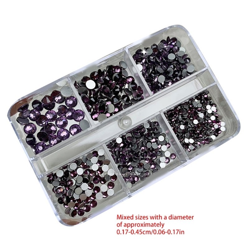 Richh 6 Lưới 3D Pha Lê Đá Quý Trang Sức Tròn Kim Cương Giả DIY Làm Móng Tay Trang Trí Móng Tay