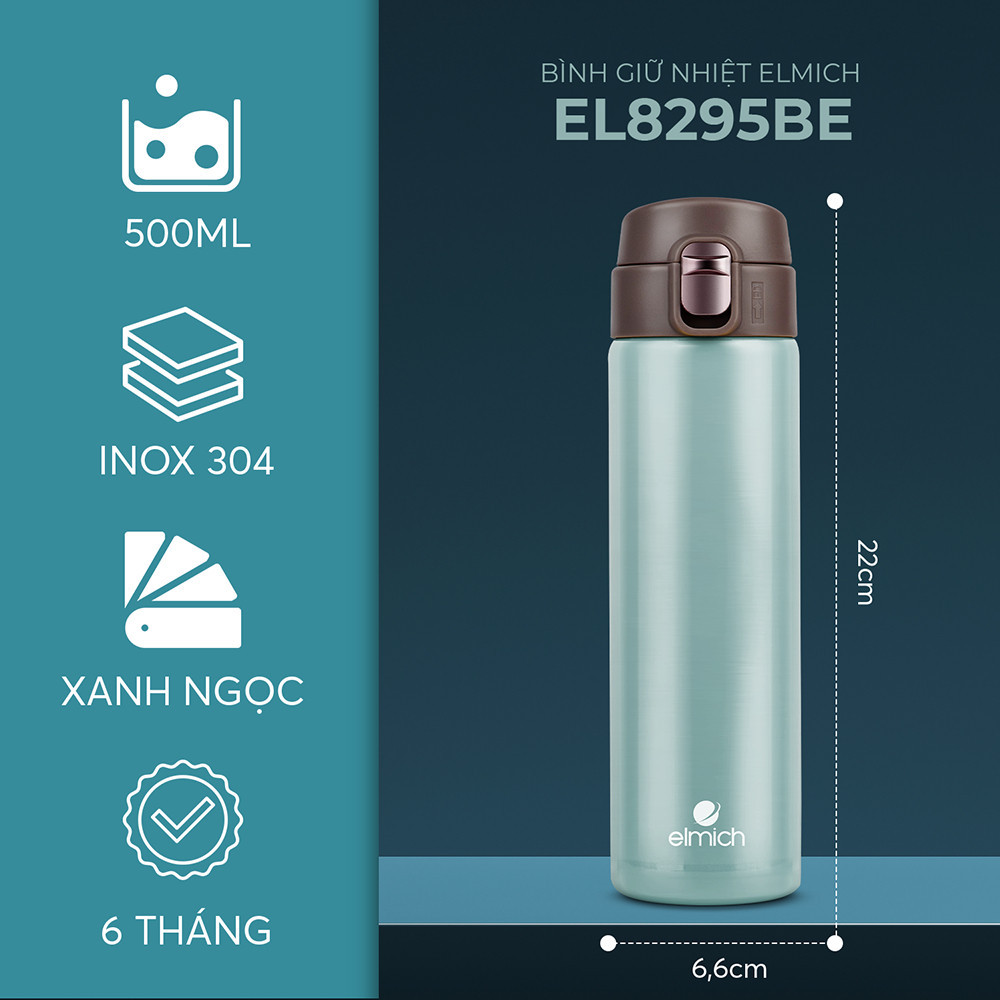 Bình Giữ Nhiệt 500ml Elmich EL-8295 | Bình Nước Giữ Nhiệt INOX 304, Elmich Chính Hãng