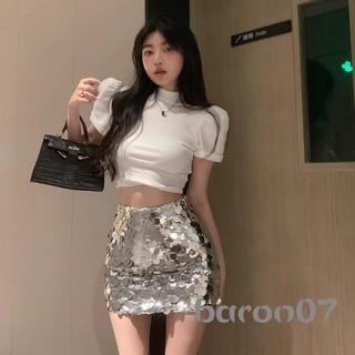 Phụ Nữ Quấn Nửa Đầm Đính Kim Sa Lấp Lánh Mùa Hè Xuân Thu Nhảy Phố Câu Lạc Bộ Đảng Váy Ngắn