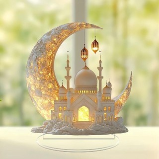 Đồ trang trí tháng Ramadan PWSSEND, Quà tặng bàn tiệc tại nhà Lễ hội Ramadan 2D Lâu đài mặt trăng Acrylic, Chất lượng cao 2025 Eid Al-fitr Mubarak Ramadan Quà tặng trẻ em