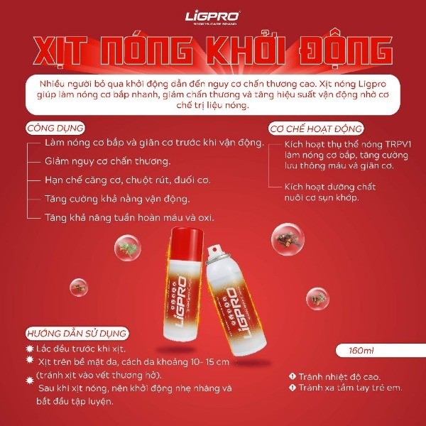 Combo Xịt lạnh giảm đau, Xịt nóng khởi động nhanh LIGPRO chiết xuất từ thiên nhiên 160ML thethaochinhhang