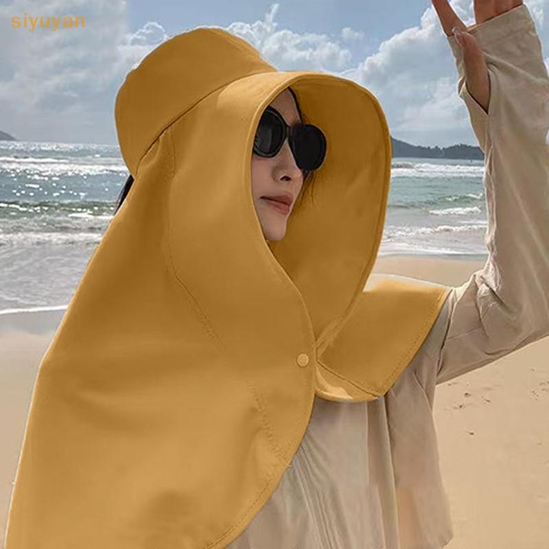 Siyuyan Mùa Hè Chống Nắng Mũ Dành Cho Nữ Vành Lớn Khăn Choàng Bảo Vệ Cổ Mũ Chống Tia UV Che Nắng Người Cá Mũ VN