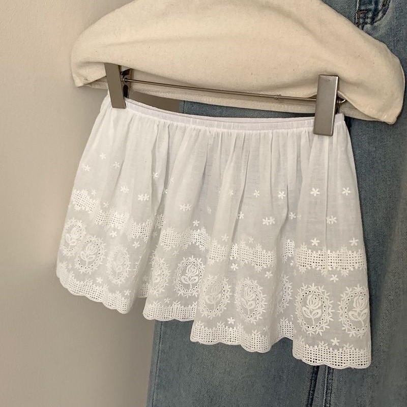 Milyfashion Thêu Lớp Mông Rèm Váy Rèm Trắng Không Đều Ren Mini Váy Ngắn Mỏng Hơn Nhìn Thời Trang Co Giãn Eo
