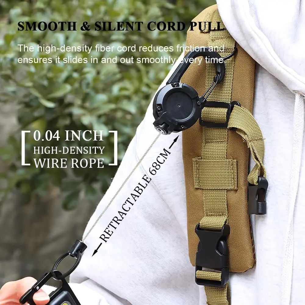 Móc Carabiner có thể thu vào hạng nặng - Kẹp dây kéo dây vòng ba lô - Móc khóa lò xo leo núi Giá đỡ huy hiệu ID - Dây xích chuyên nghiệp Móc khóa kéo làm việc