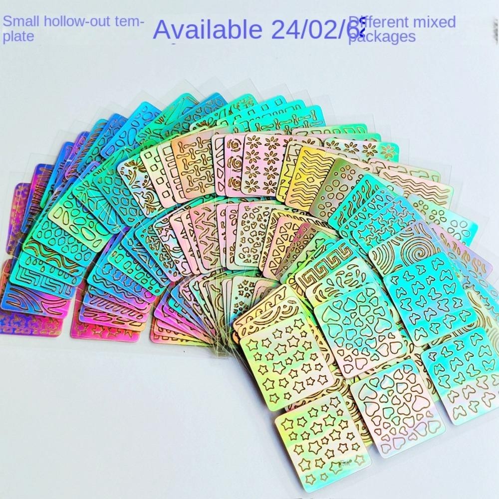 YOKEY 6 / 12 / 24 / 26 Chiếc Móng Tay Nghệ Thuật Stencil, Bộ Miếng Dán Móng Tay Dính Rỗng, Phụ Kiện Móng Tay Thiết Kế Làm Móng Tay Laser Bản Mẫu Tranh Ba Chiều Dụng Cụ Làm Móng Tay