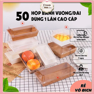 Hộp Giấy Vuông/Chữ Nhật Đựng Bánh Su Kem, Tiramisu, Màu Trắng, Nâu(kraft) Kèm NẮP NHỰA TRONG SUỐT Dùng 1 Lần