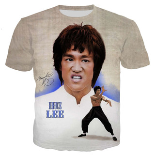 Mới Thoáng Mát Áo Nam Nữ Bruce Lee 3D In Hình Áo Thun Nữ Tay Ngắn Bông Tai Kẹp Phong Cách Áo Dạo Phố Áo Bé Trai Tee