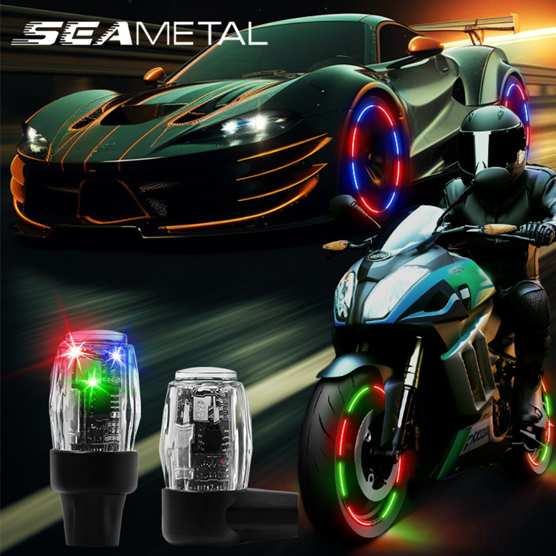 van xe phát sáng SEAMETAL 4 Chiếc Lốp Xe Ô Tô Nắp Van Đèn Sạc Đa Năng Xe Máy Xe Đạp LED Lốp Đèn Nhiều Màu Sắc Phát Sáng Chống Thấm Nước Trang Trí Phụ Kiện