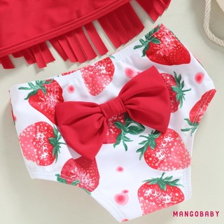 Mg-toddler Bé Gái 3 Mảnh Đồ Bơi Tua Rua Màu Trơn Áo Dâu / In Hoa Quần Short Băng Đô Chia Bộ Đồ Tắm Đồ Bơi