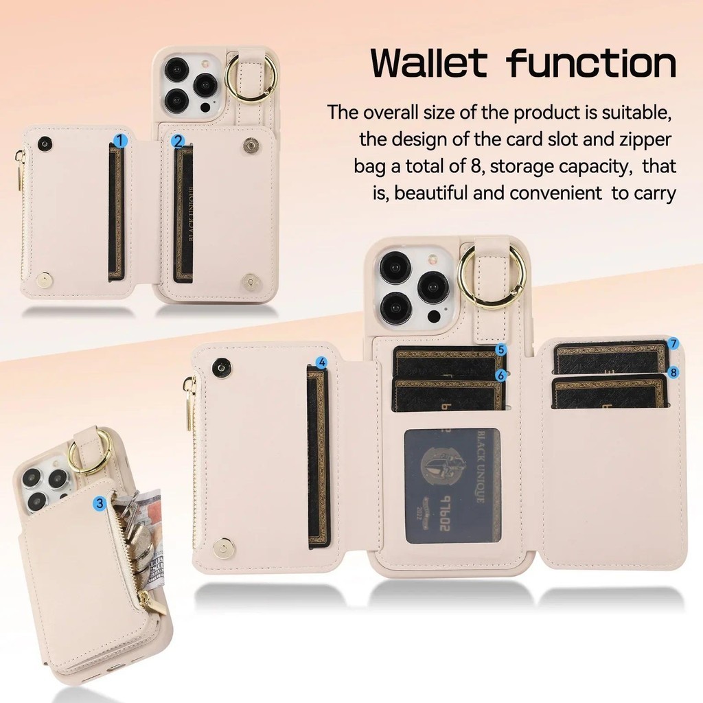 Dây Đeo Cổ Tay Đeo Ngang Ốp Lưng Điện Thoại IPhone 16 15 14 13 12 11 Pro Max Plus Ví Có Đựng Thẻ Da PU Bảo Vệ Chống Sốc