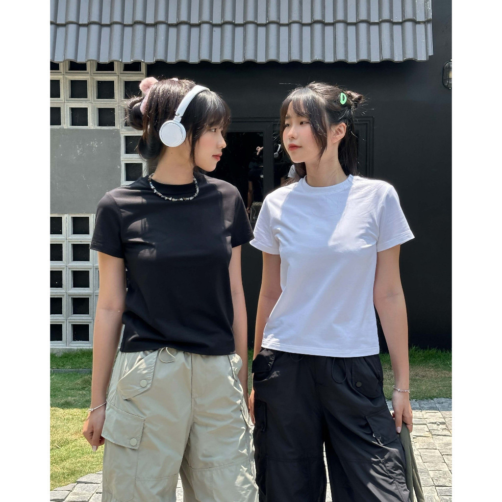 [Mã FADEP2903 giảm đến 30k đơn từ 99k] Áo thun Baby Tee trơn dáng ôm  cổ tròn, tay ngắn đơn giản A5784