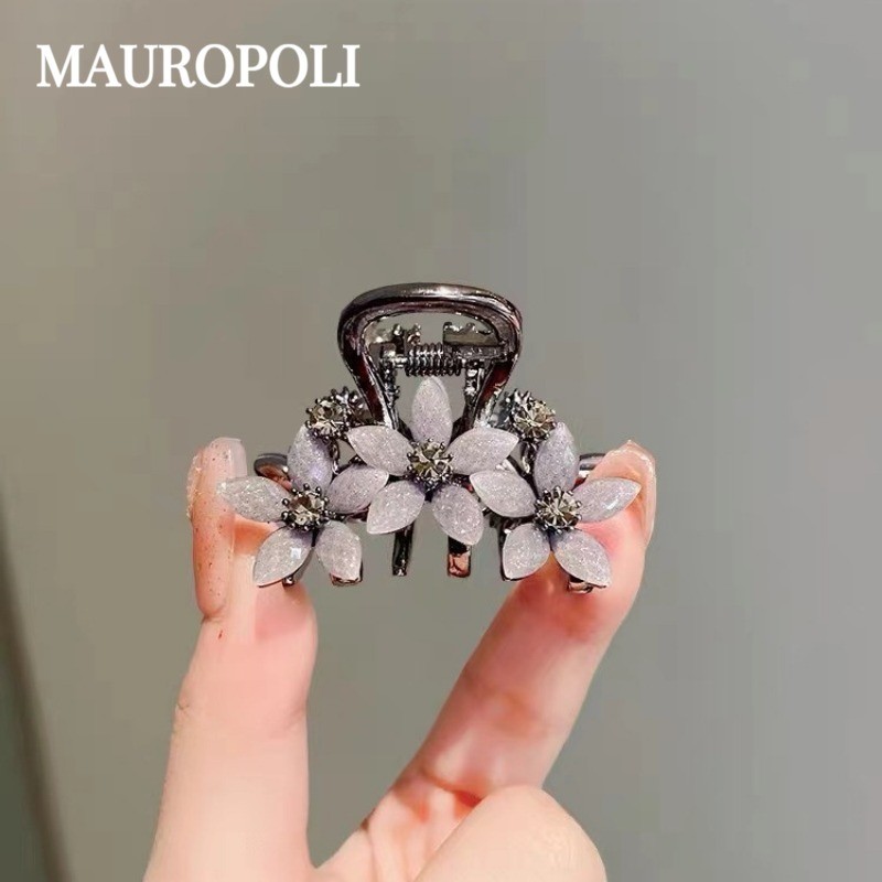 Mauropoli Kẹp tóc nữ hoa thủy tinh đính đá cao cấp, kẹp nhỏ tinh tế kiểu cá mập, nửa đầu, thu đông