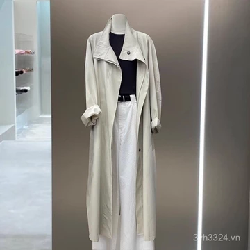 Áo khoác trench dài vừa cho phụ nữ, phong cách mới mùa xuân và thu 2025, cổ đứng, áo khoác lỏng thanh lịch cao cấp Hàn Quốc, áo khoác phong cách Anh