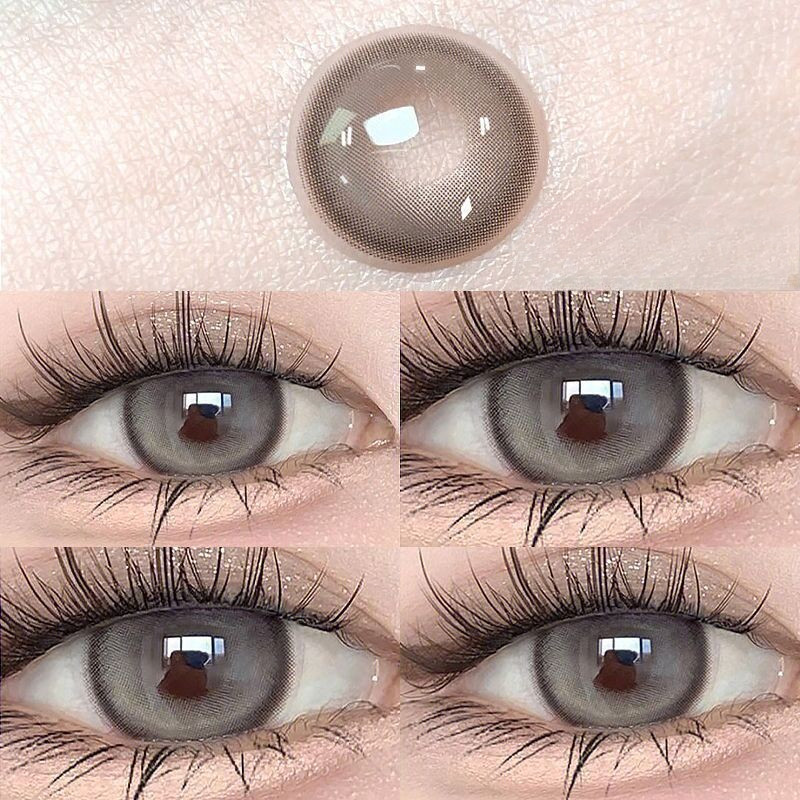 Set 2 Kính Áp Tròng Màu Đen contact lenses 0 ~ -8.00 black len 14.2mm lens cận lens nâu bean black 75