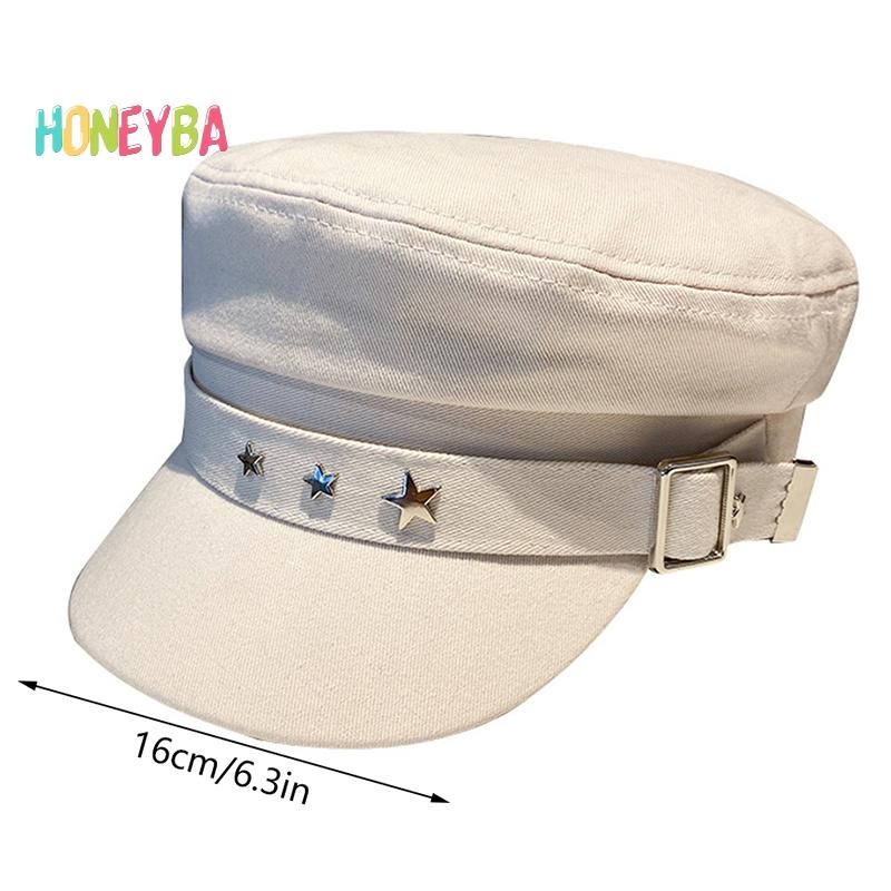 < Honeyba > Mũ Nồi Nữ Mũ Lưỡi Vịt Cotton Xuân Thu Đông Anh Retro Phong Cách Hải Quân Hàn Quốc Báo Họa Sĩ Mũ