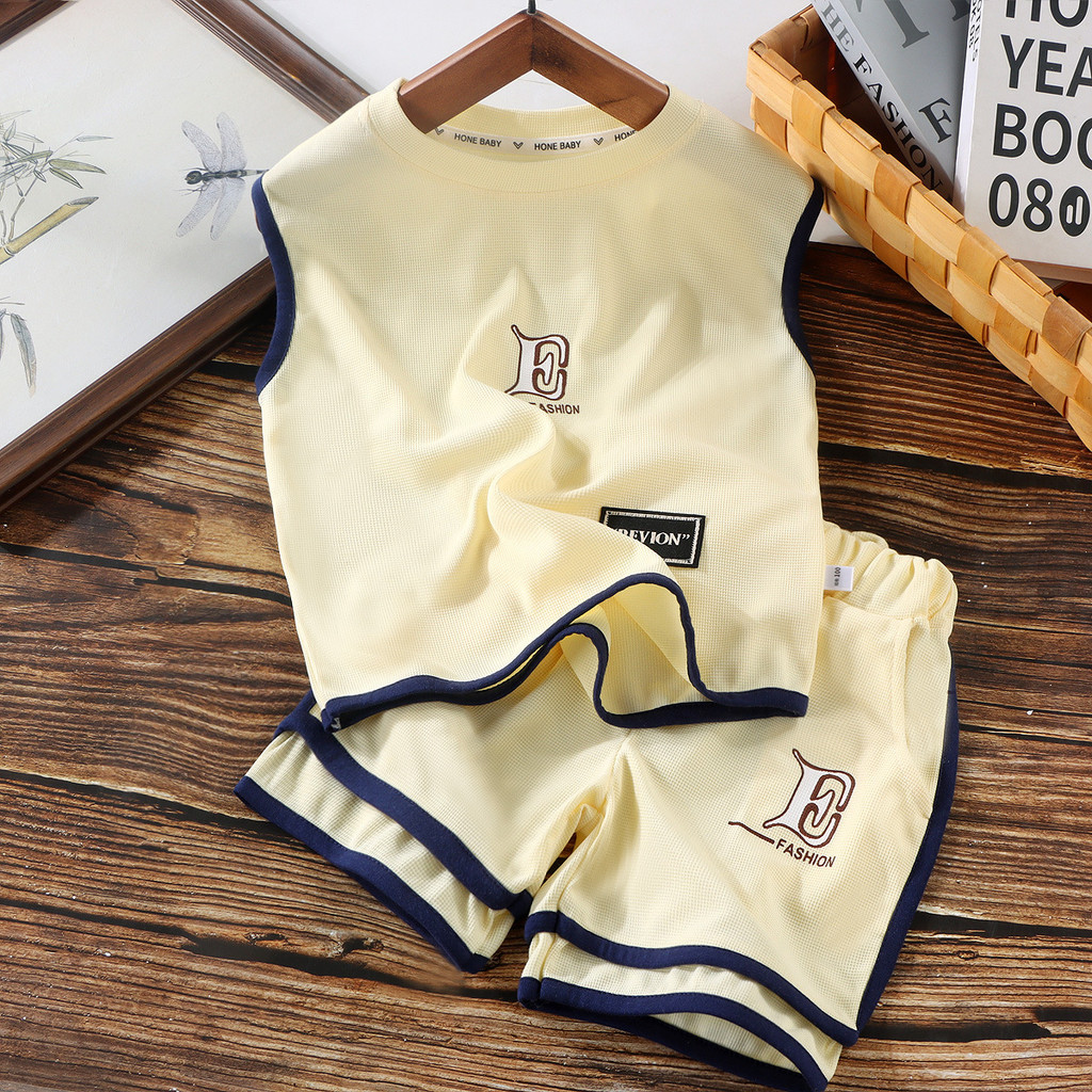 Trẻ Em Phiên Bản Hàn Quốc Áo Vest Phù Hợp Với Bé Trai Bé Gái Vách Ngăn Áo Thun Quần Short Phù Hợp Với Thể Thao Hợp Thời Trang Quần Áo Mùa Hè 90-160 Kích Thước C2W0